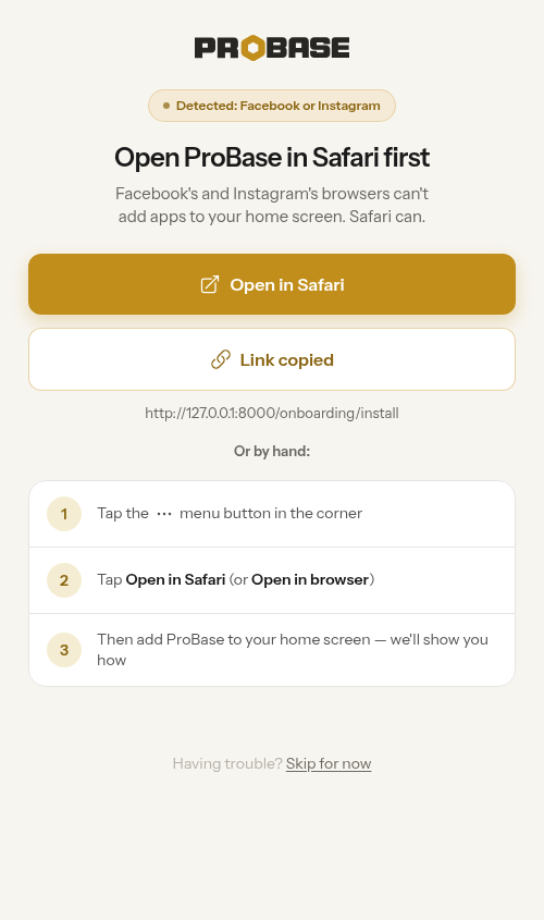 The Copy link button after copying