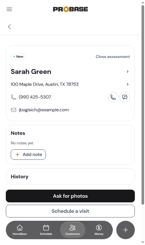 An assessment opened on the customer tree path