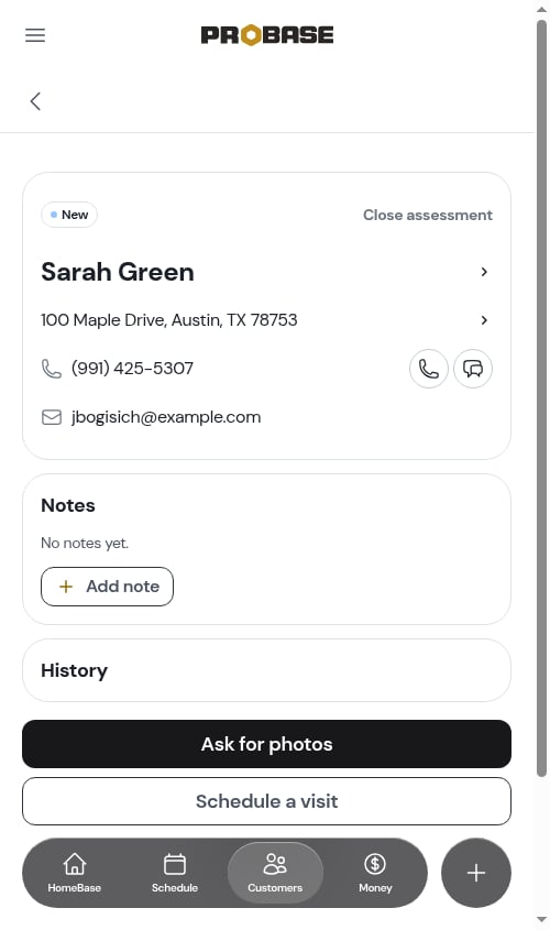 An assessment opened on the customer tree path