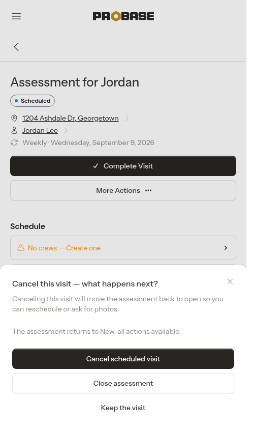 Cancelling a visit