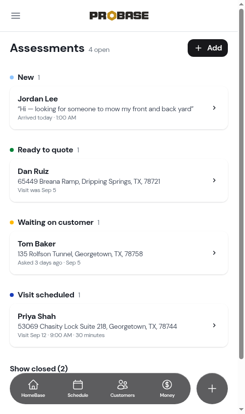 Assessments grouped by stage