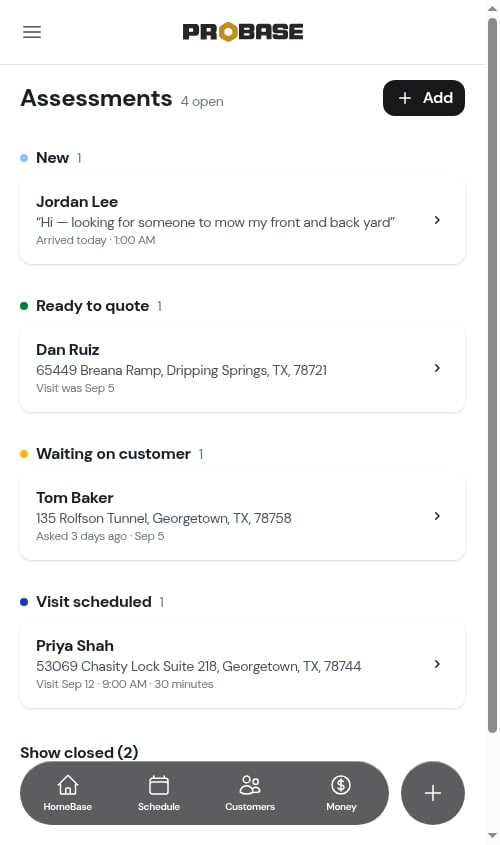 Assessments grouped by stage
