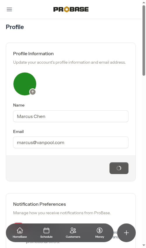 The profile page after saving