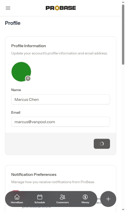 The profile page after saving
