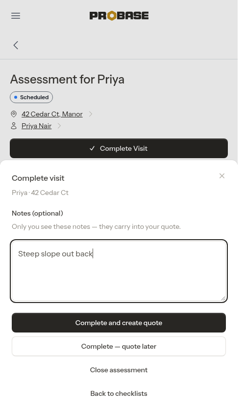 The notes step after the checklist gate