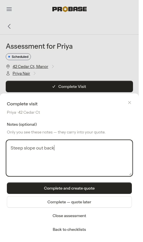 The notes step after the checklist gate