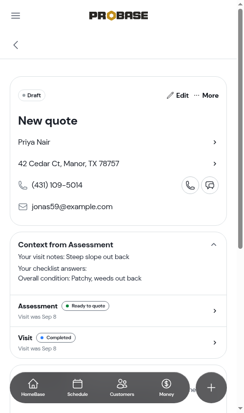 Checklist answers carried onto the quote