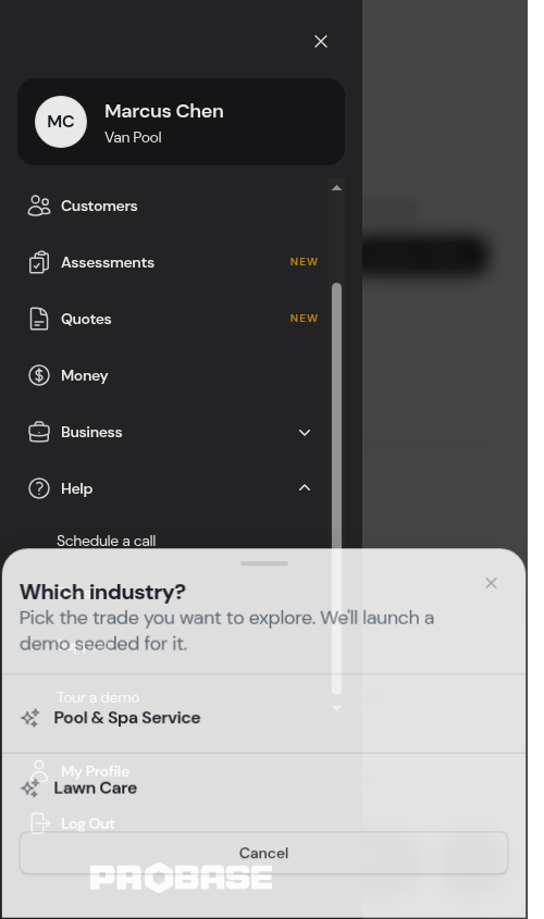 Tour a demo in the Help group of the navigation drawer