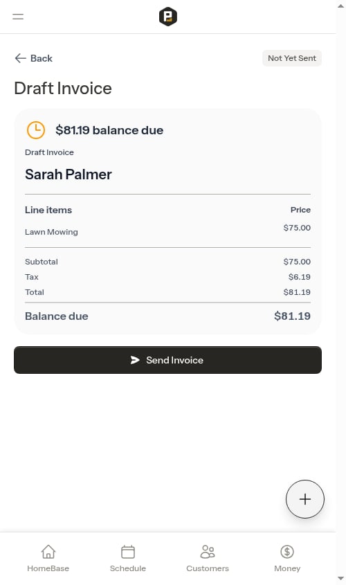 Draft invoice on the billing page