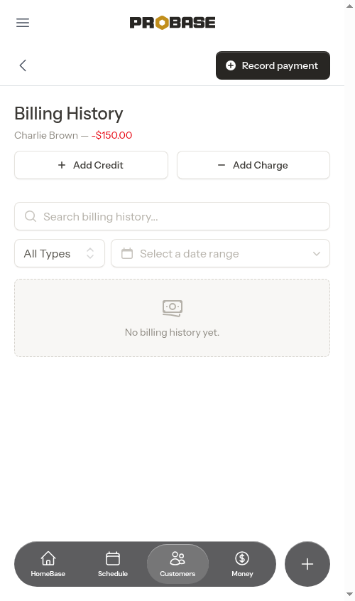 Billing history with balance