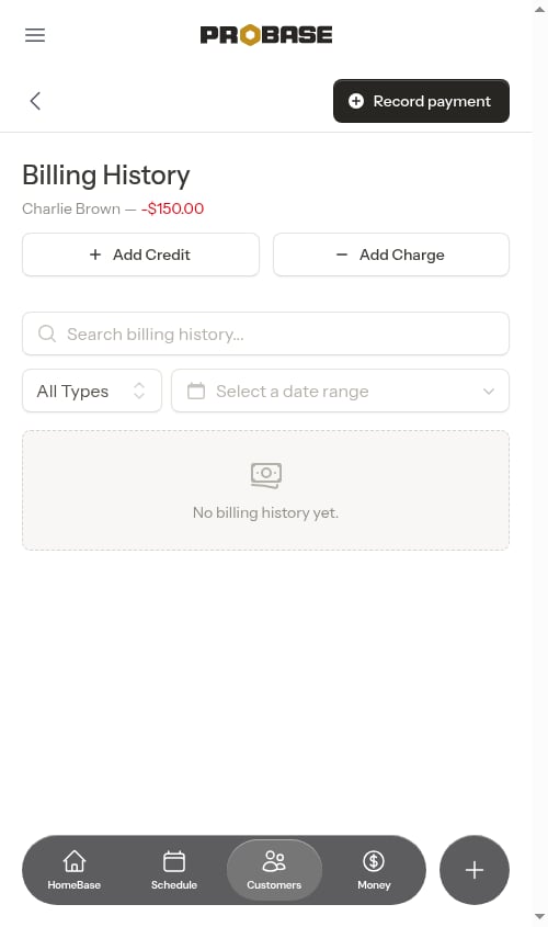 Billing history with balance