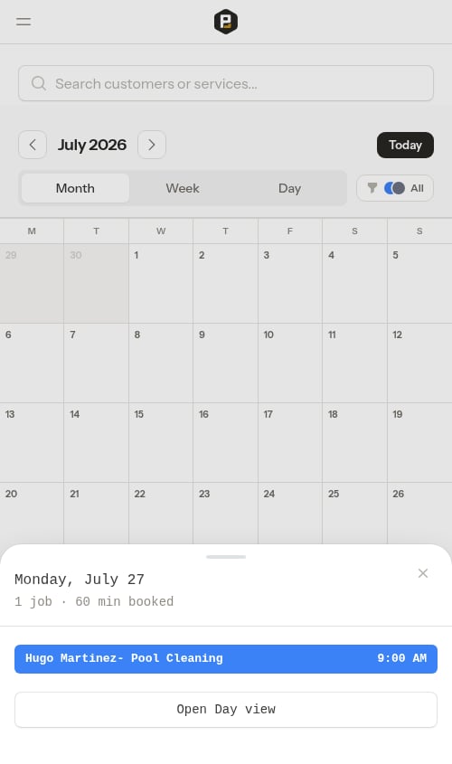 Day overview opened from a month day