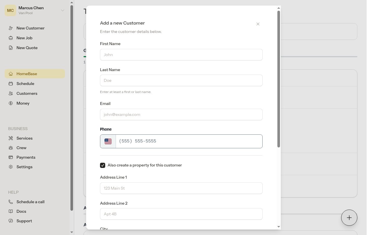 New Customer opens directly from the sidebar