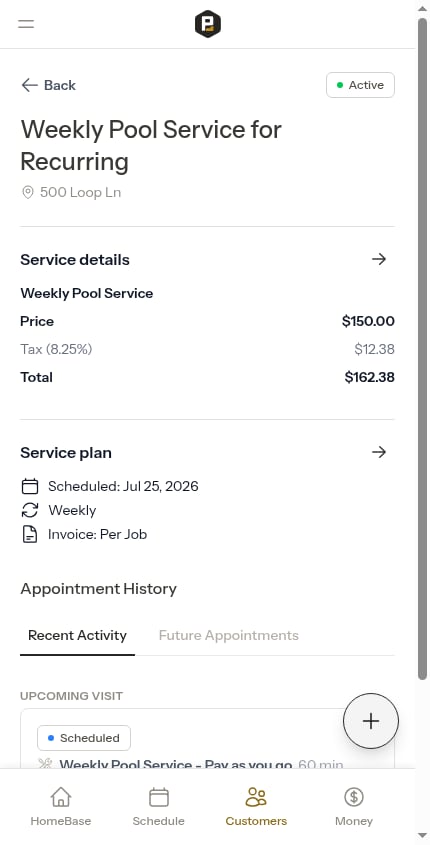 A recurring service with its full chain of future visits