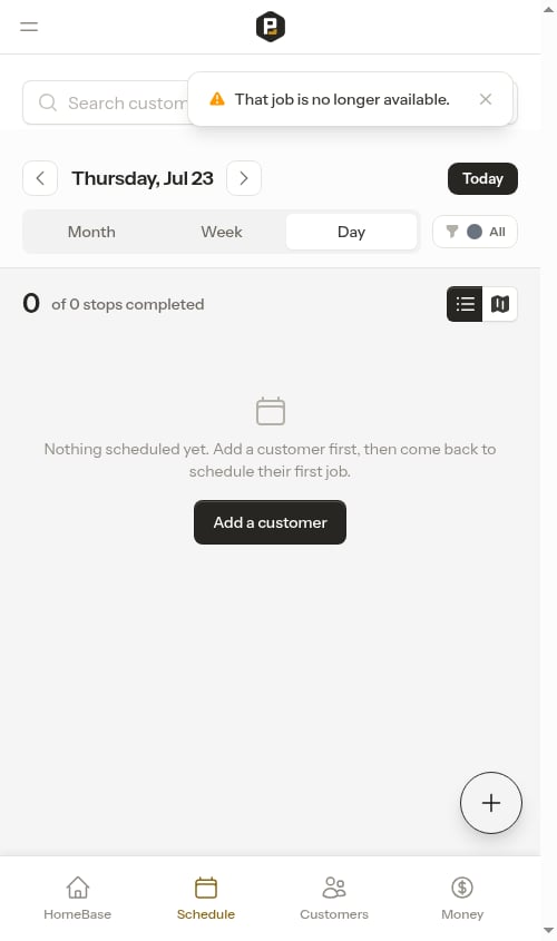 Returned to the schedule after the job's customer was archived