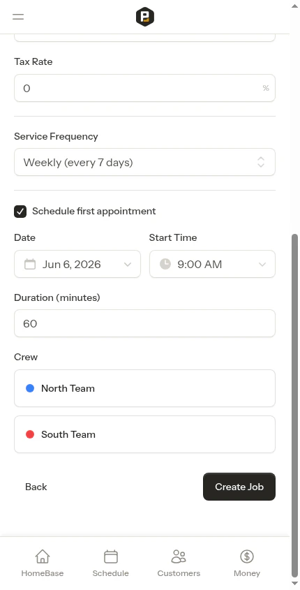 Crew picker on the job details step