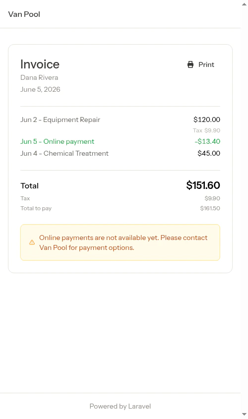 Invoice with charges, taxes, and credits