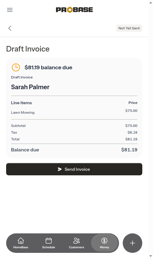Draft invoice on the billing page