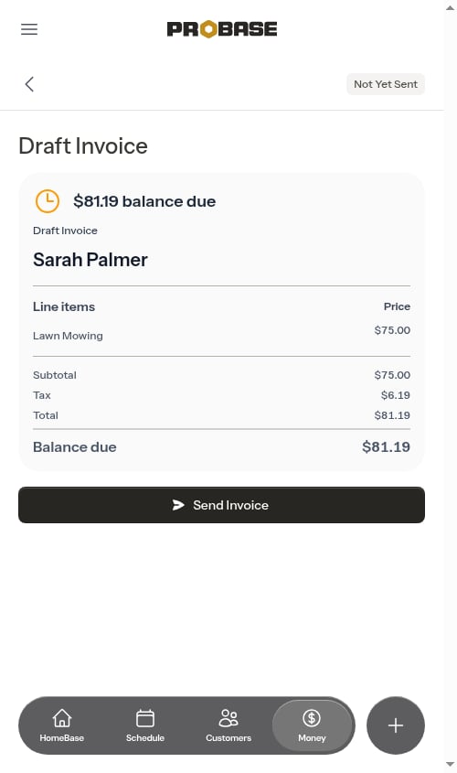 Draft invoice on the billing page
