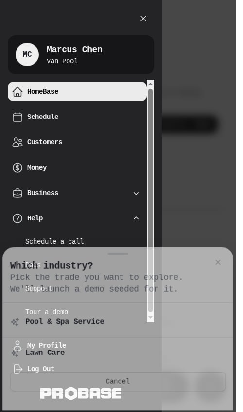Tour a demo in the HELP group of the navigation menu, below Support