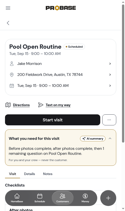 The Checklists card on the Visit tab