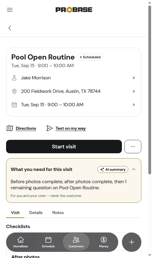 The Checklists card on the Visit tab