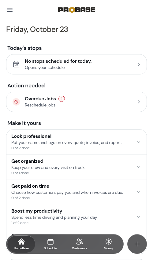 Dashboard action card showing overdue jobs count