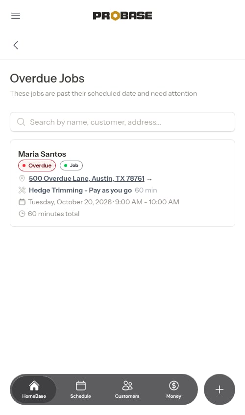 Overdue list before cancelling a visit