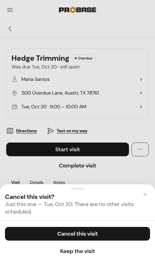 The Cancel this visit sheet