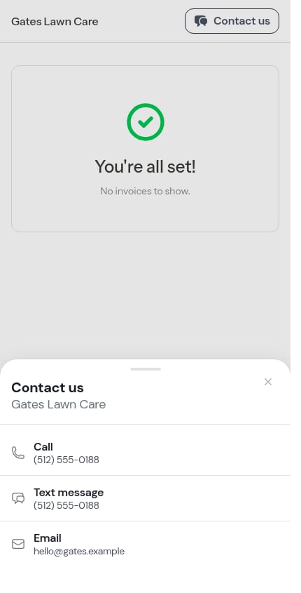The Contact us sheet