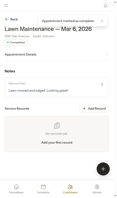 Completed appointment view