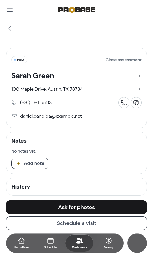 An assessment opened on the customer tree path