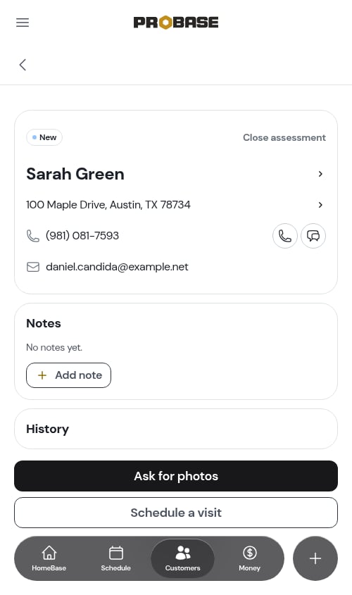 An assessment opened on the customer tree path