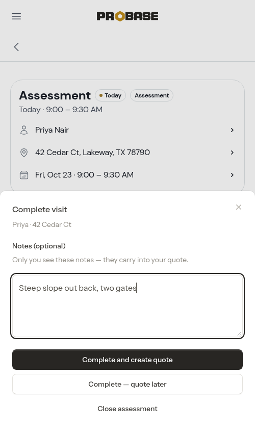 The complete-visit sheet