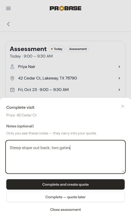 The complete-visit sheet