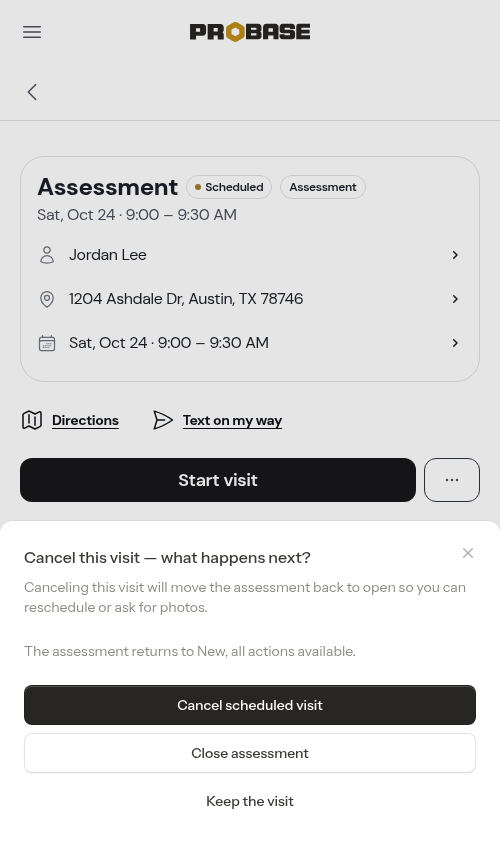 Cancelling a visit