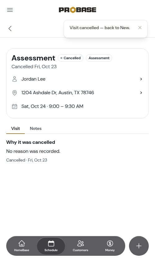 The cancelled visit on the assessment