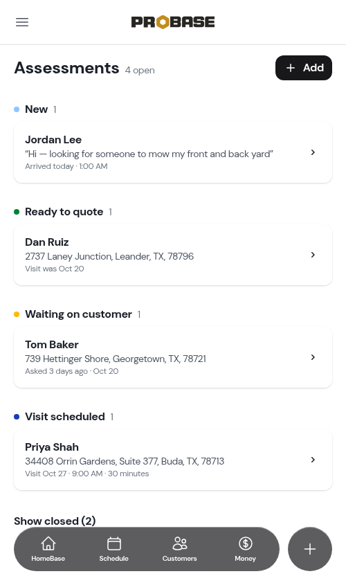 Assessments grouped by stage