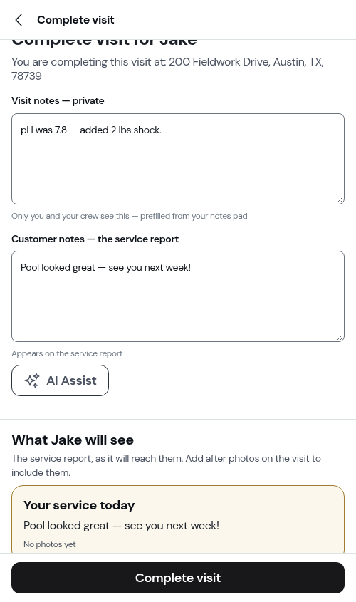Completion form with autosaved notes