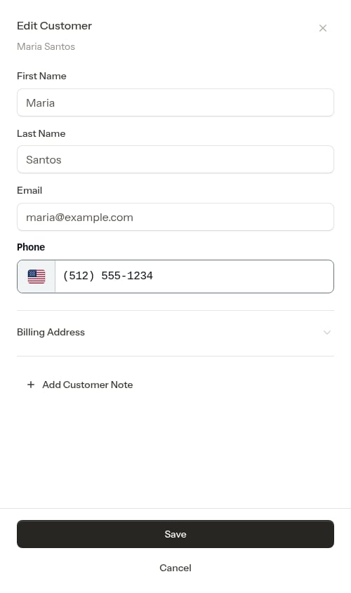 Edit modal from customer detail page