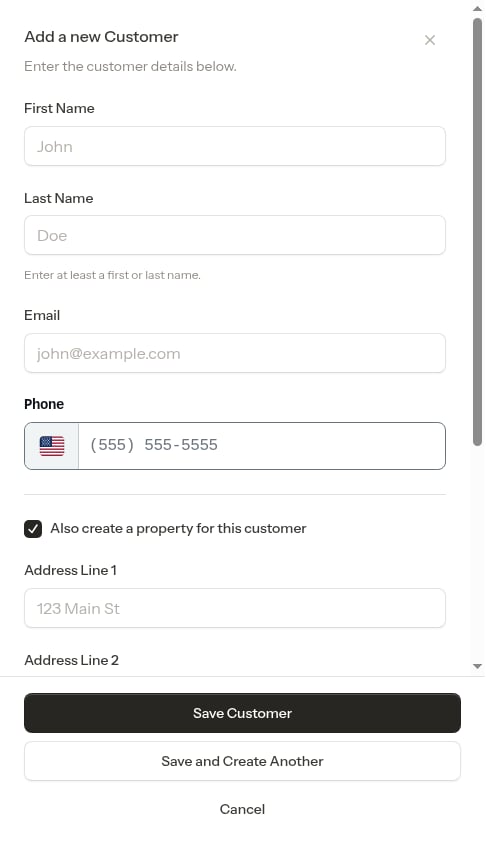 Customer create modal