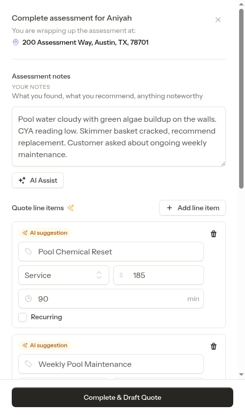 Quote with AI-suggested line items