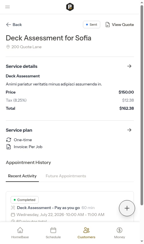 Assessment service page with View Quote button