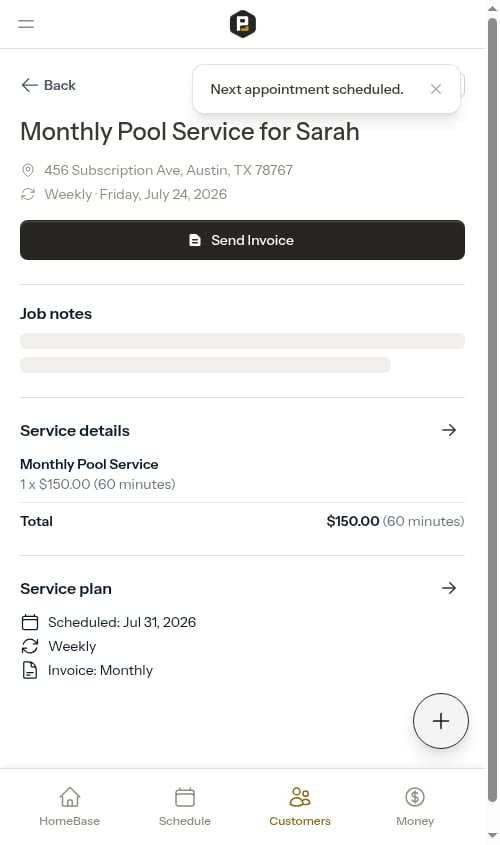 Subscription appointment marked as completed