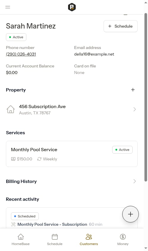 Completing a subscription appointment records a $0 visit entry — no charge is added