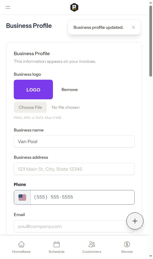 Settings page with logo saved