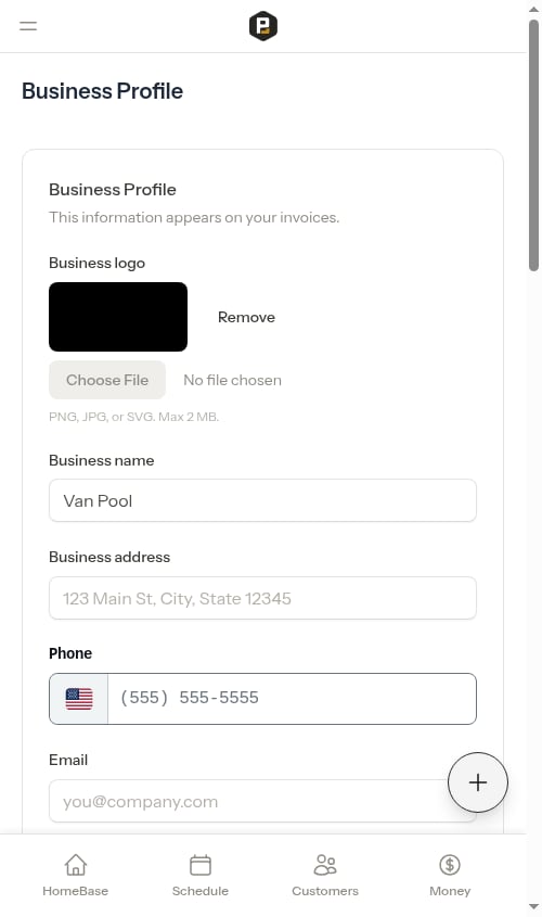 Settings page showing the Remove button next to an uploaded logo