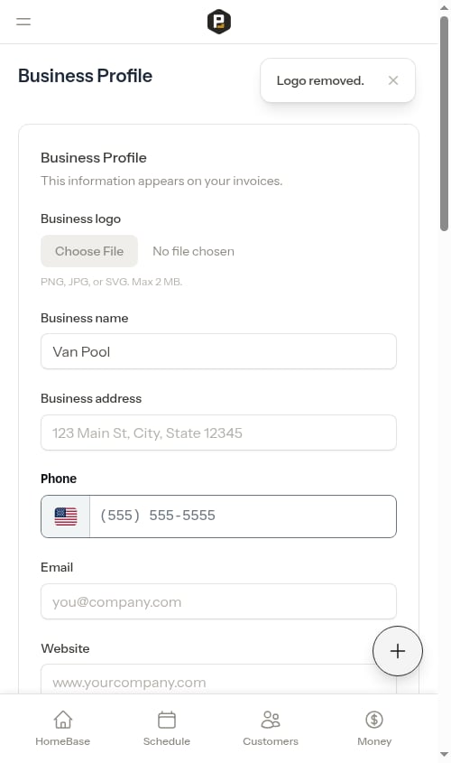 Settings page after logo has been removed