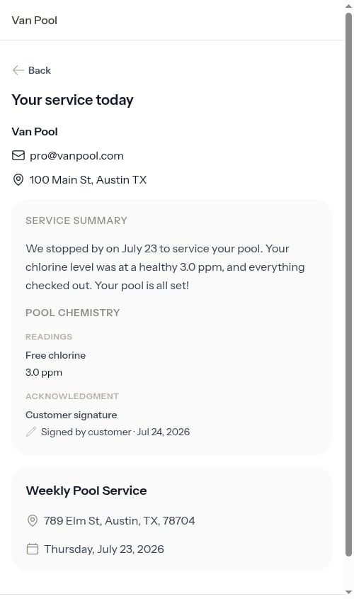 Checklist service report on the customer's document