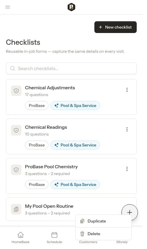 Checklist overflow menu